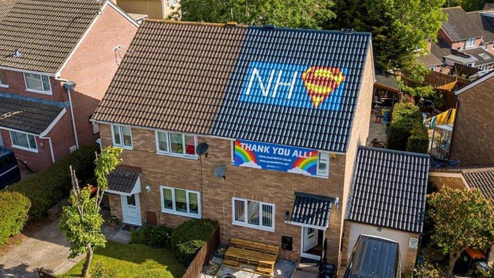 Colin Morton painted this NHS tribute on his roof using a plan on his mobile phone