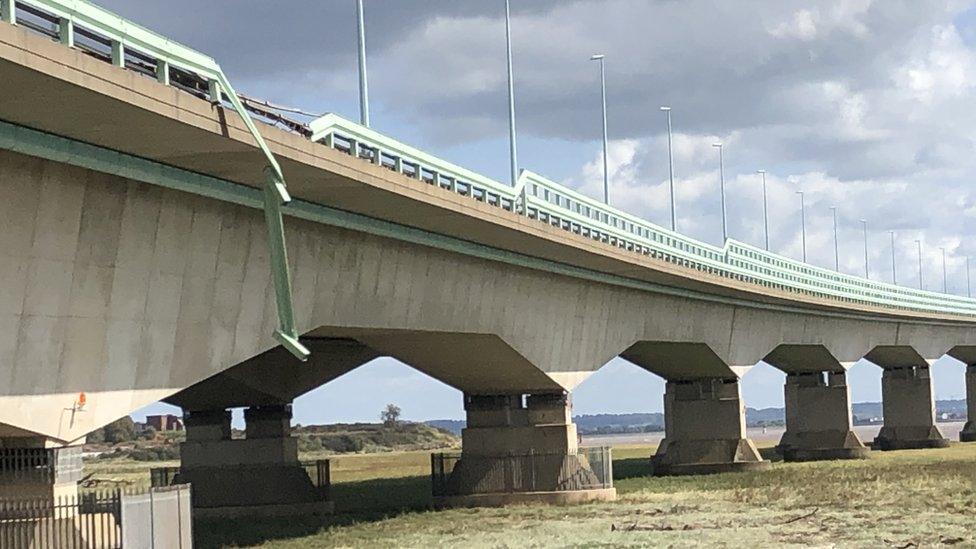 Damage to the bridge following the crash