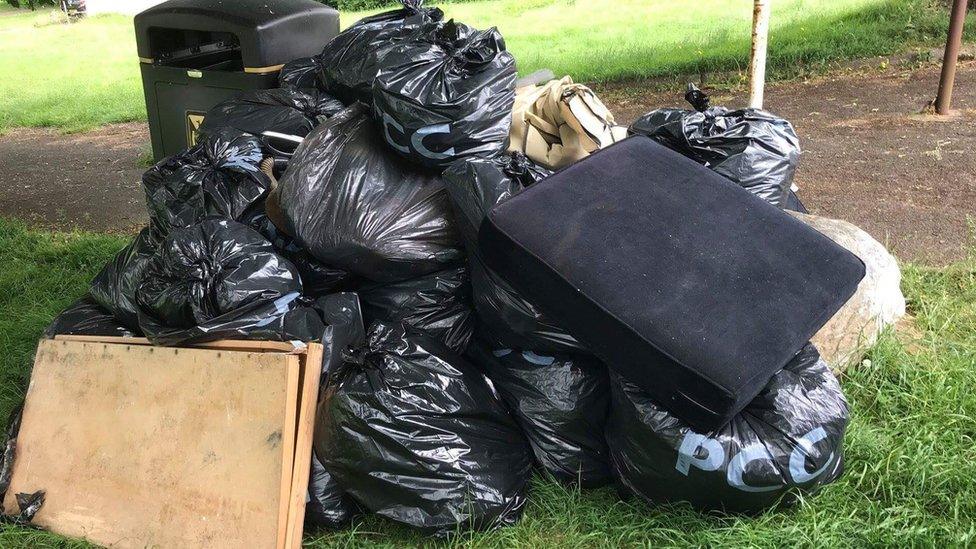 Bags of rubbish collected ready for the council to collect