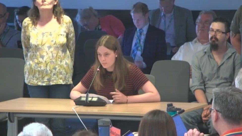 Student speaking at council meeting