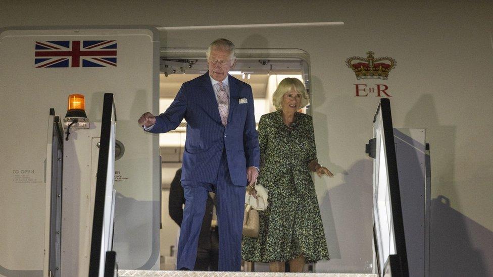 The Prince of Wales, accompanied by the Duchess of Cornwall, arrives at Kigali, Rwanda