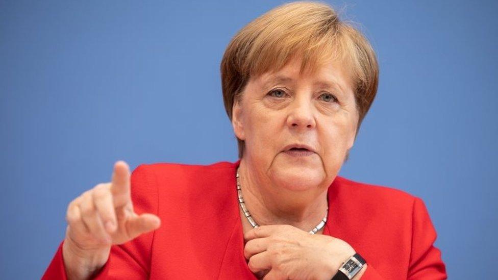 German Chancellor Angela Merkel at a news conference in Berlin. Photo: 19 July 2019