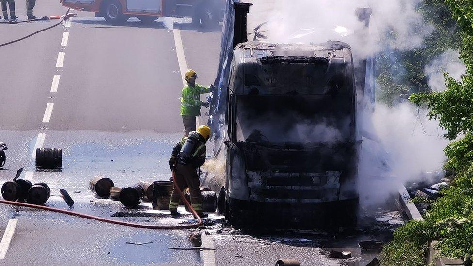 Lorry fire on M5 in Somerset