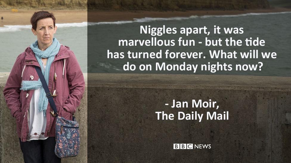 Jan Moir's review in the Daily Mail: "Niggles apart, it was marvellous fun - but the tide has turned forever. What will we do on Monday nights now?"