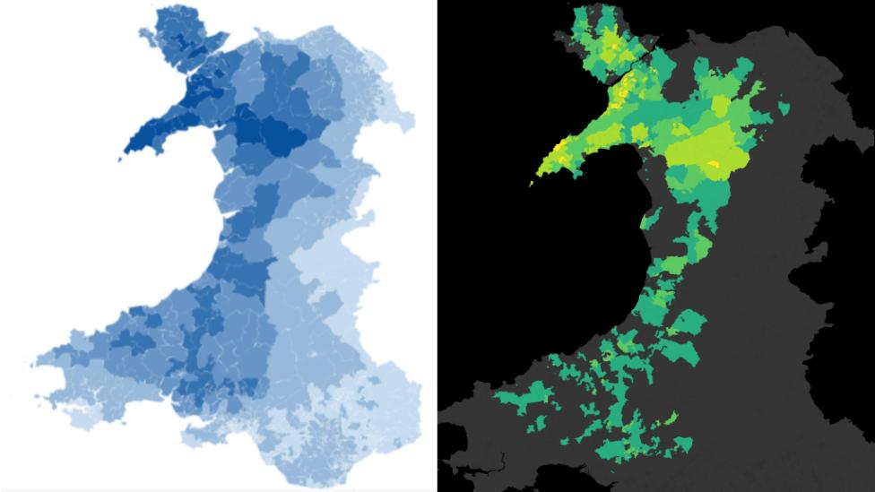 canran siaradwyr, ardaloedd dros 50%