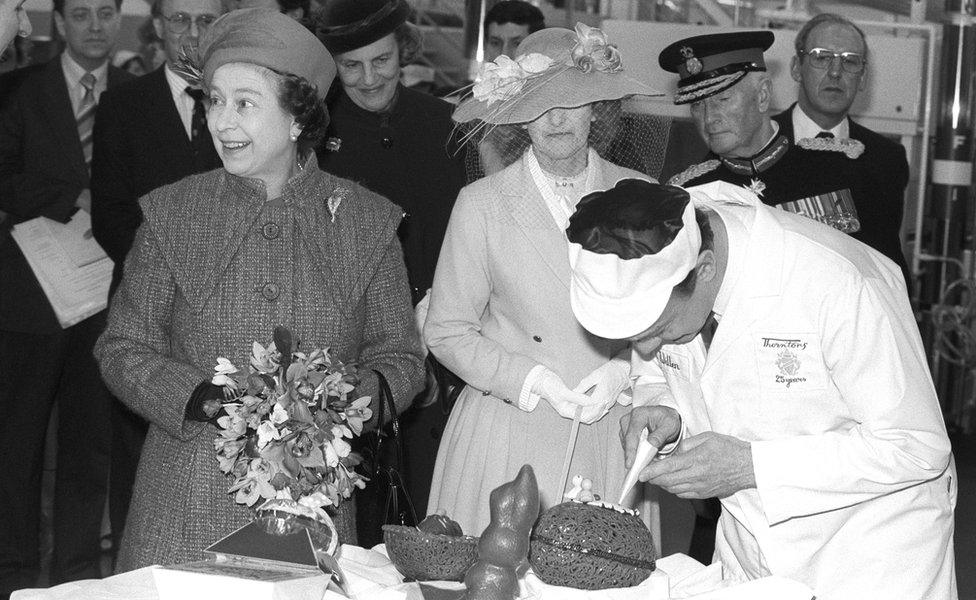 The Queen opens Thorntons' new factory in Derbyshire in 1985