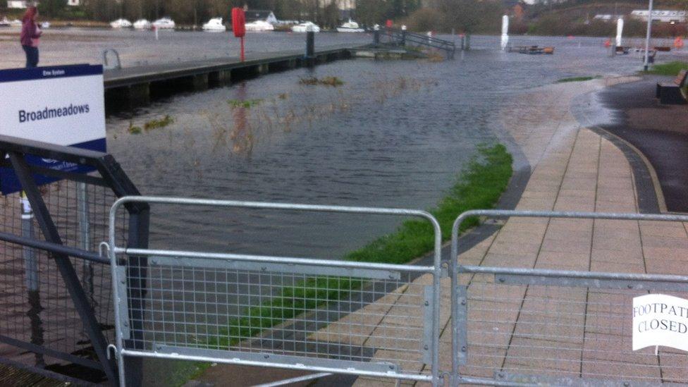 Floodwaters continue to rise slowly, closing the new Riverside Promenade between the Lakeland Forum and Enniskilen Castle