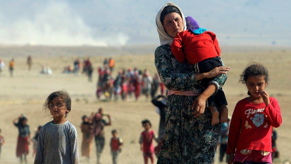 Displaced Yazidis flee the northern Iraqi region of Sinjar (11 August 2014)