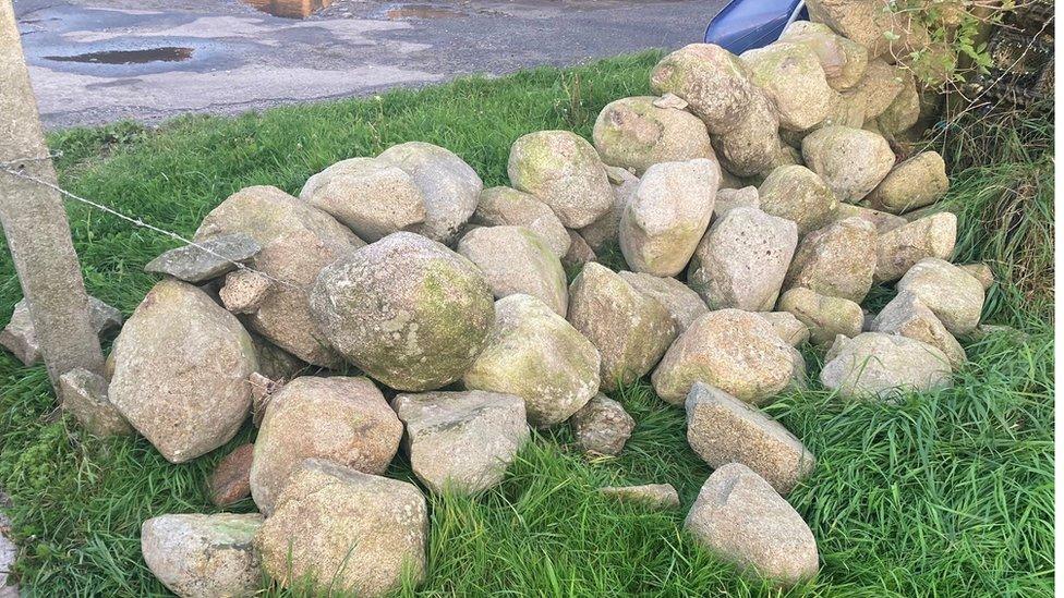 Stone walled toppled by wind in kilkeel