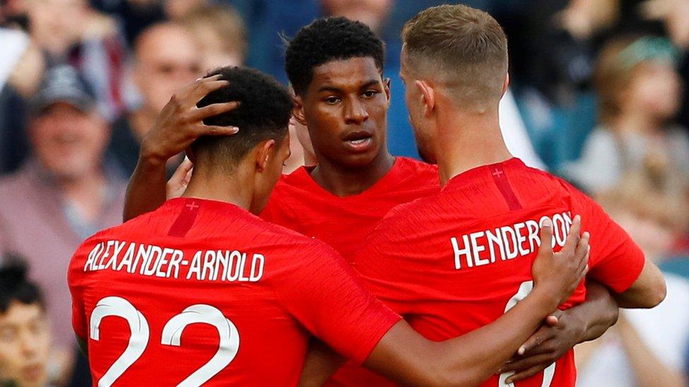 Marcus Rashford celebrates scoring for England against Costa Rica