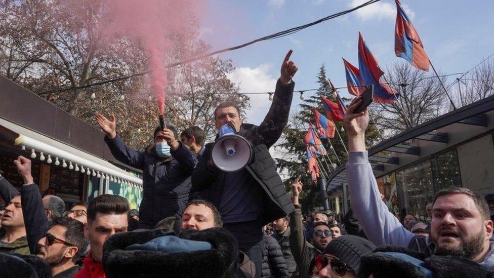 Opposition supporters rally in Yerevan, demanding the resignation of Nikol Pashinyan