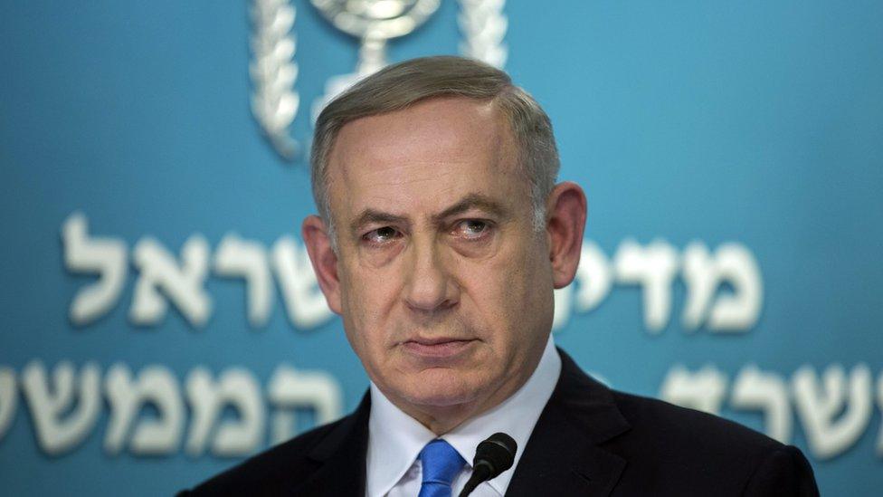 Israeli Prime Minister Benjamin Netanyahu looks up as he speaks in his Jerusalem office, 28 December 2016 following the speech of US Secretary of State John Kerry