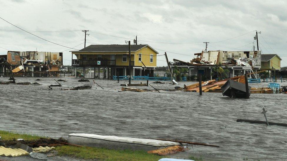 Flooded houses after Hurricane Harvey hit Rockport, Texas on August 26, 2017.