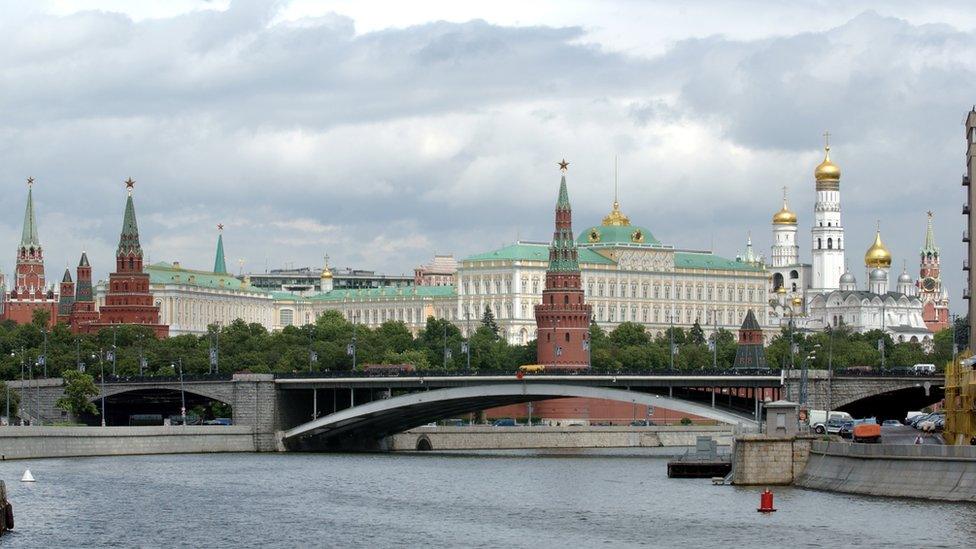 View of Kremlin with red stars on towers