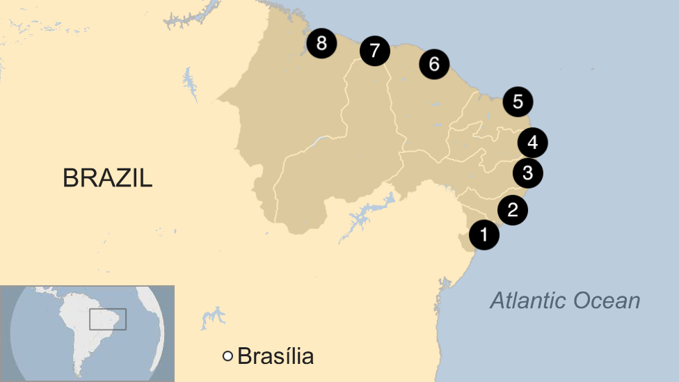 Map of areas affected in Brazil