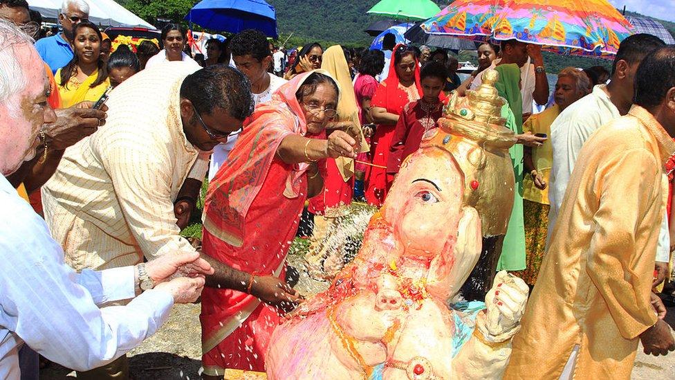 Hindu devotees at Ganesh Utsav festival celebrate Lord Ganesha at Chagville Beach on Saturday September 29, 2012 in Chaguaramas, Trinidad.