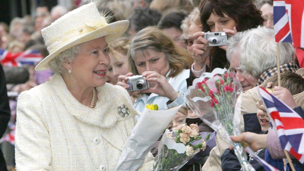 Queen Elizabeth II visits Guildford town centre after attending the Royal Maundy Service at Guildford Cathedral in 2006