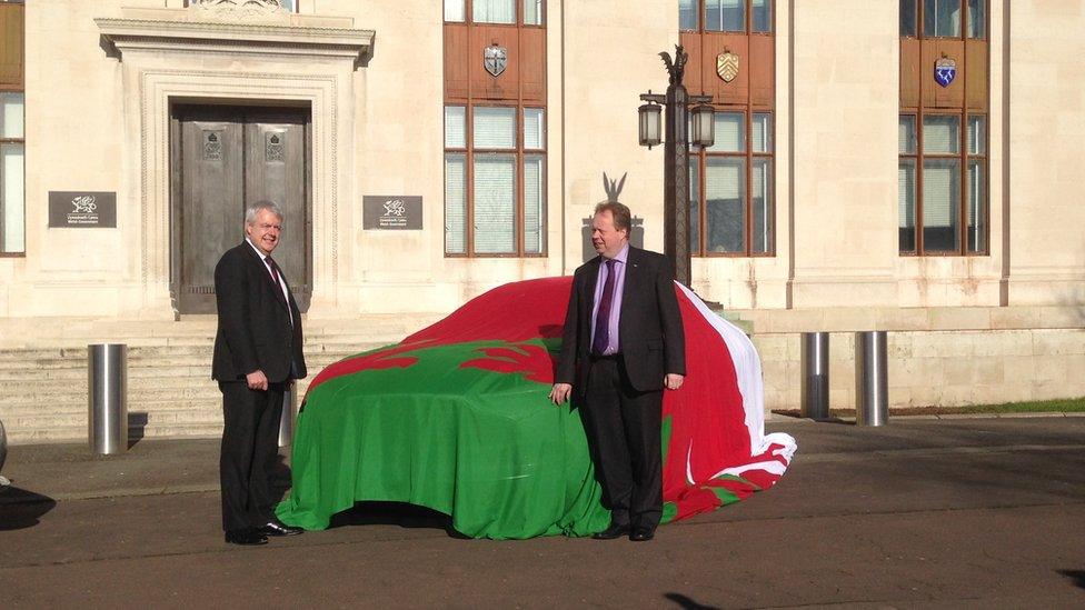 First Minister Carwyn Jones and Aston Martin chief executive Andrew Palmer