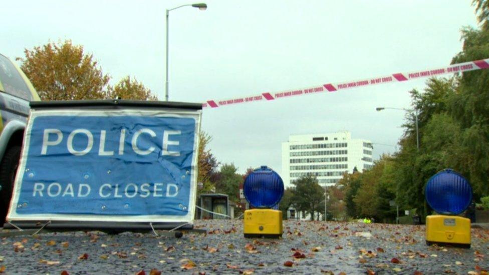 A police cordon on Belfast's Malone Road, close to where Enda Dolan was stuck and killed