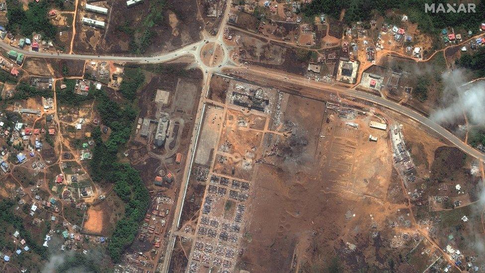 Satellite image of Bata military complex destroyed