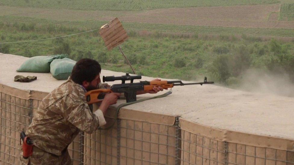 Afghan security personnel fighting against the Taliban in the outskirsts of Kunduz city. 12 July 2021