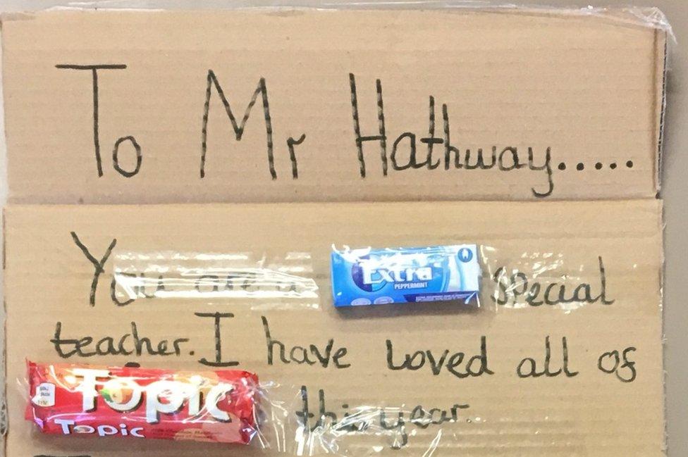 First part of the creation which reads: To Mr Hathway.... You are a EXTRA special teacher. I have loved all of TOPIC this year.