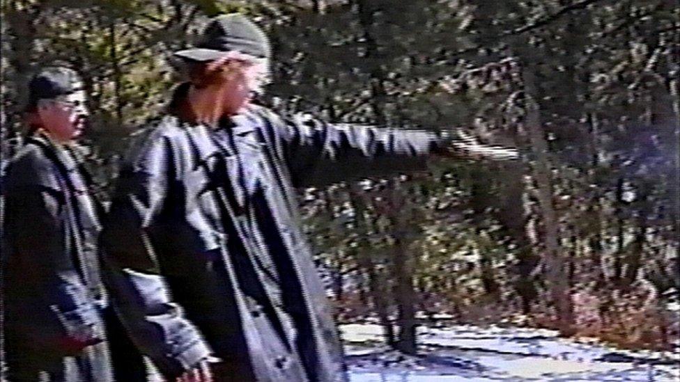 A grab from a video released by police of Columbine perpetrators practising before their shooting attack