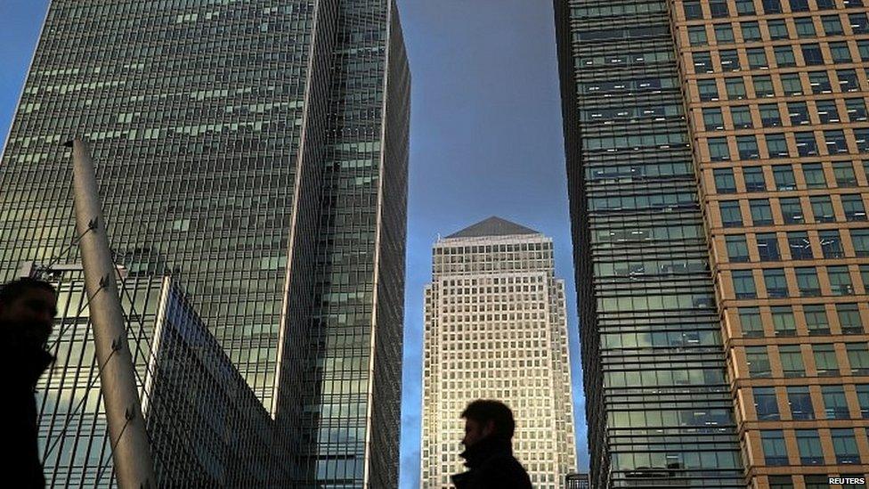 Man walking through Canary Wharf