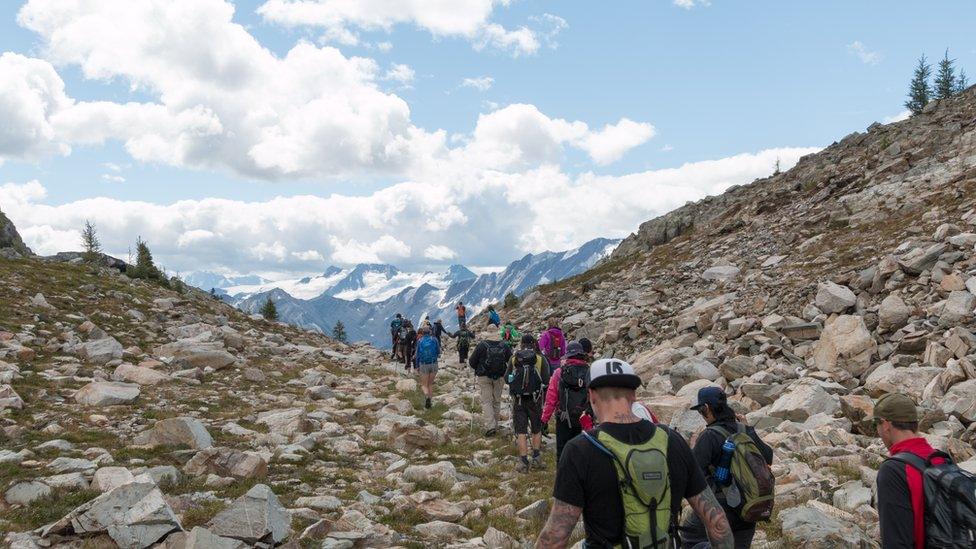 Kicking Horse Coffee staff on a work walk