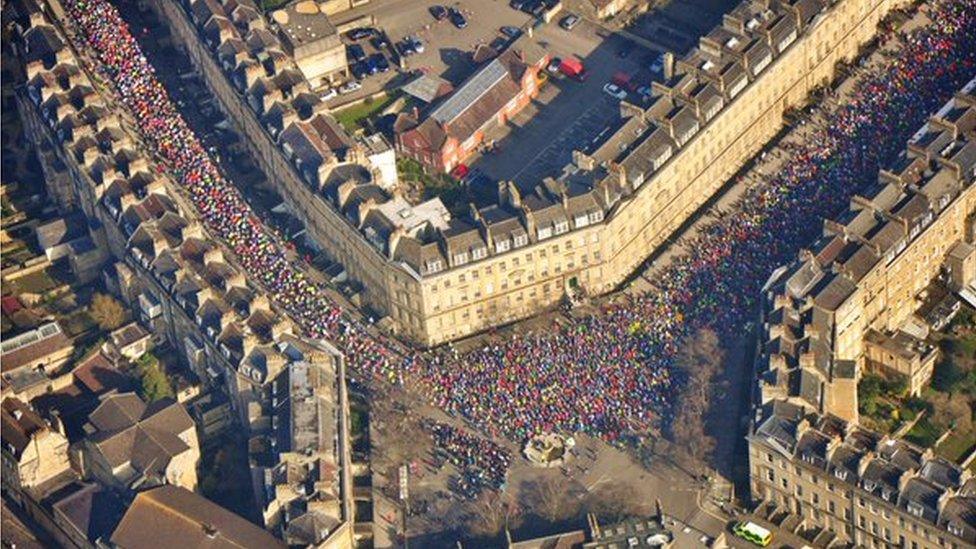 An aerial view of the 2016 Bath Half Marathon