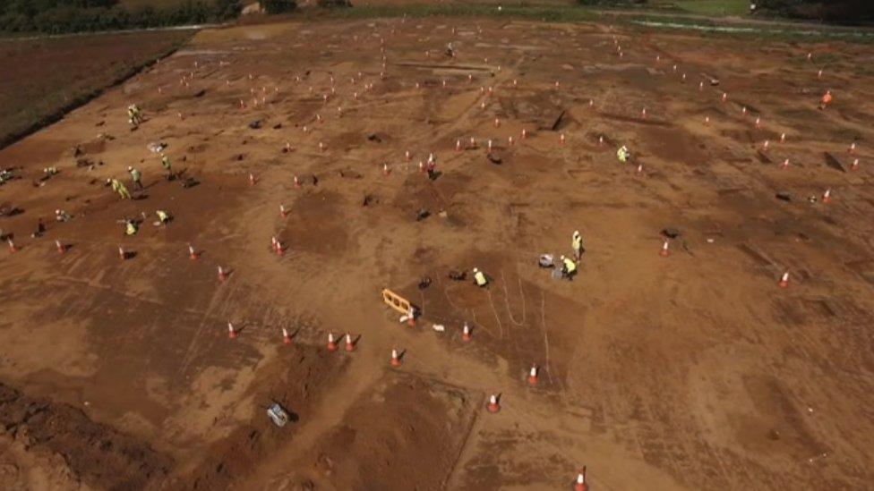 A view from a drone of the excavation site