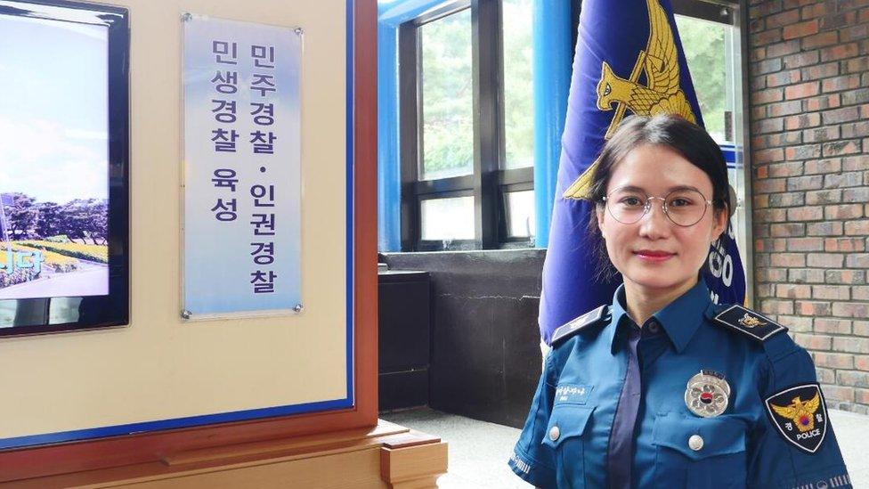 Kim Hana a Nepali police officer in South Korea wearing her uniform