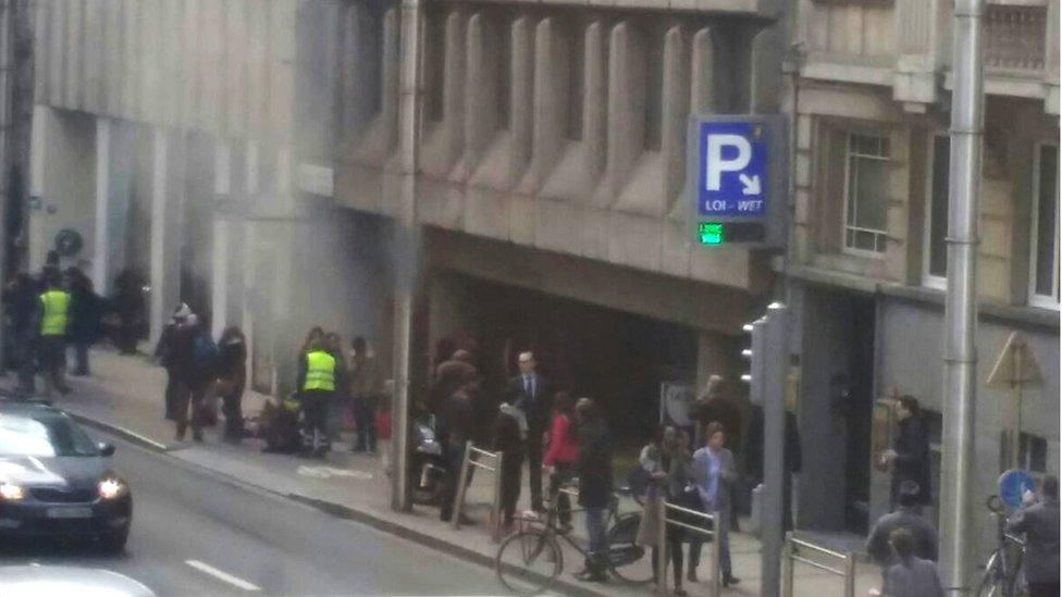 Smoke rising from the Maalbeek underground station Brussels