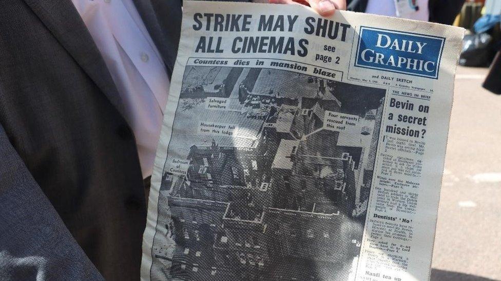 an old newspaper with the headline 'strike may shut all cinemas'