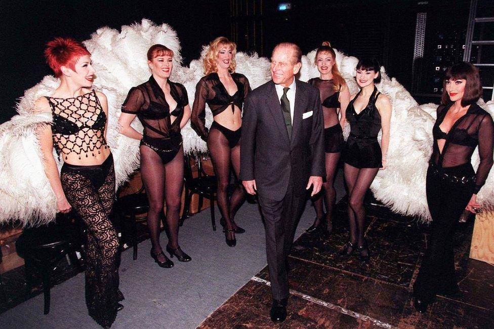 Prince Philip meeting cast of Chicago at Adelphi Theatre (1999)