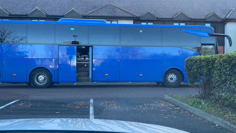 Large coach arrived outside a Colchester hotel