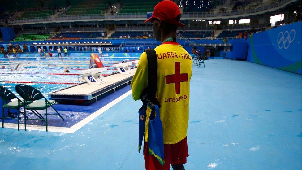 Lifeguard in the Olympic swimming pool