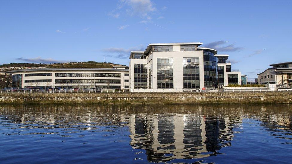 Office in the SA1 waterfront area of Swansea, with water in foreground