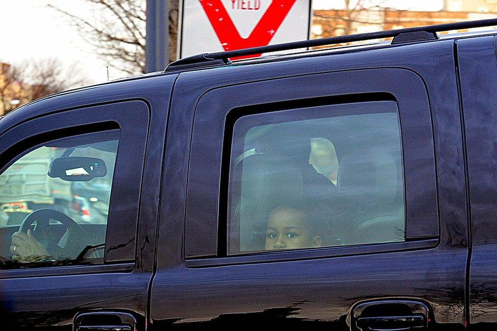 Seven-year-old Sasha Obama heads to school