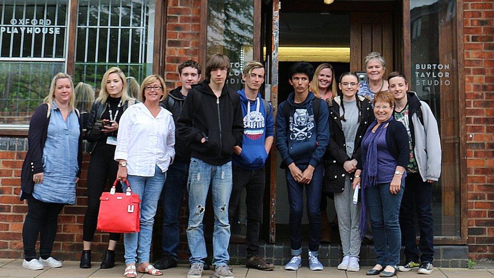 College students outside Burton Taylor studio