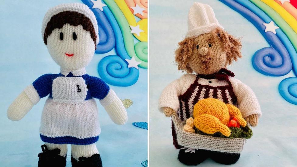 Knitted and sewn models of key workers