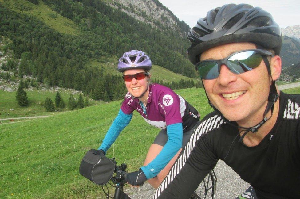 Selfie of Dan and Esther cycling