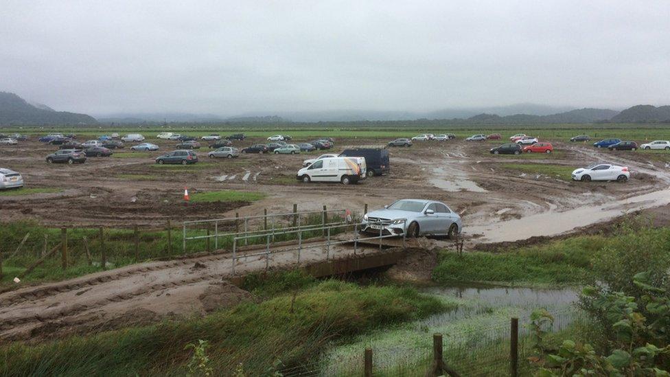 The remaining cars at the Festival No.6 park and ride after flooding