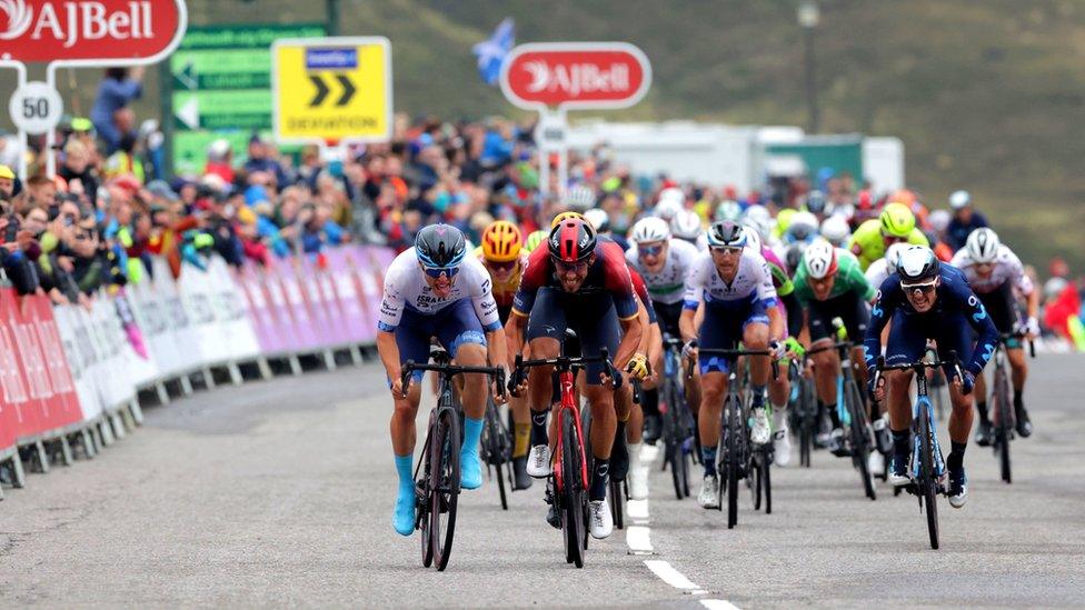 Cyclists competing for the Tour of Britain in Aberdeen