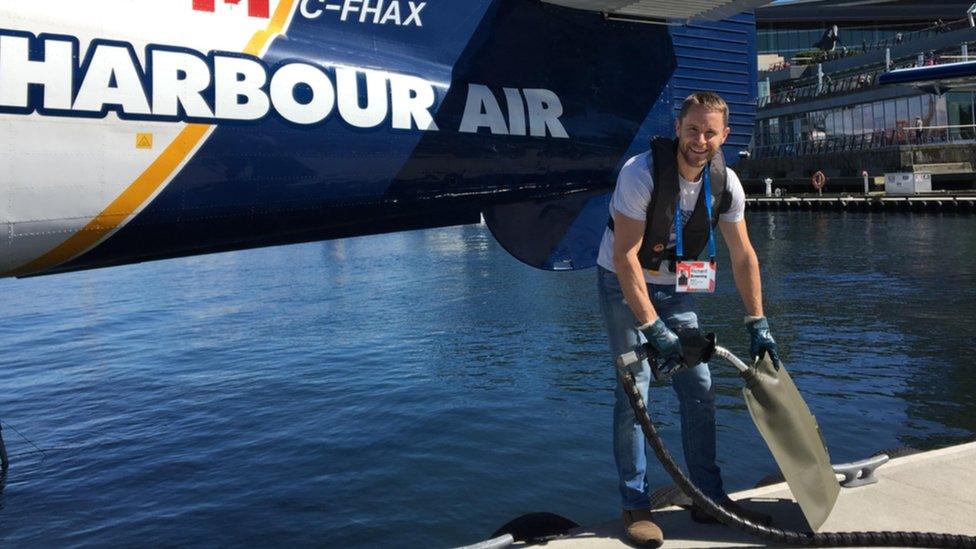 Richard Browning in Vancouver harbour, getting fuel