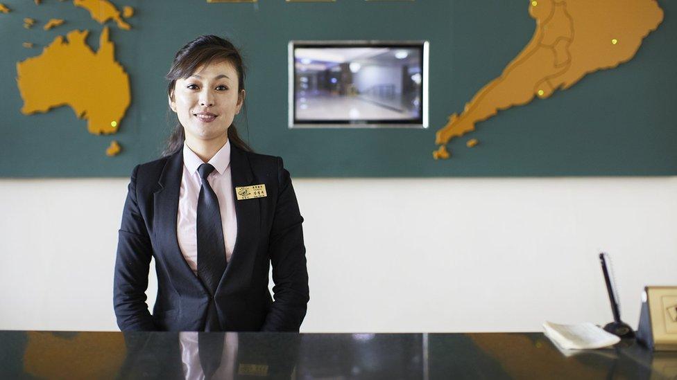 Receptionist at North Korea's Changgwangsan Hotel