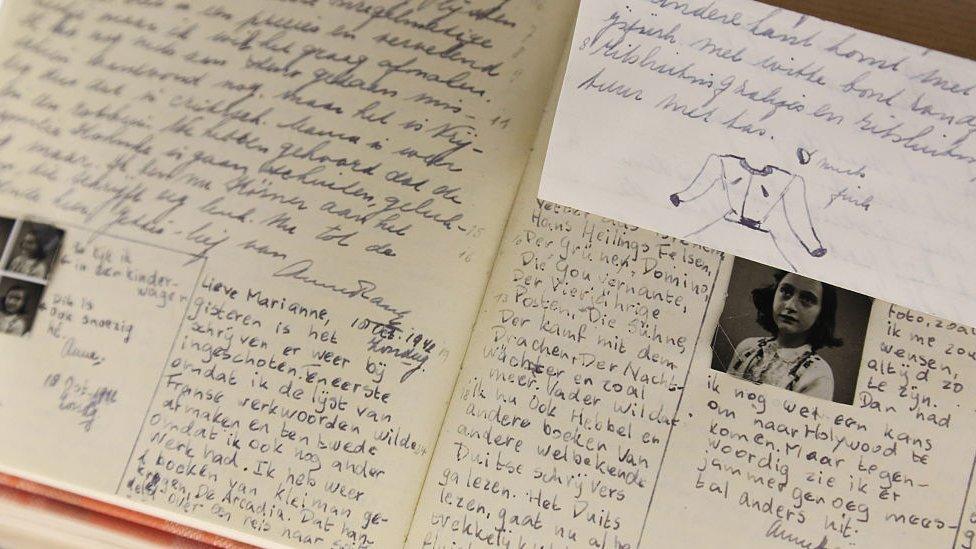 A reproduction of Anne Frank's diary in a new, permanent exhibition about the life of Anne Frank at the Simon Wiesenthal Center and the Museum of Tolerance.