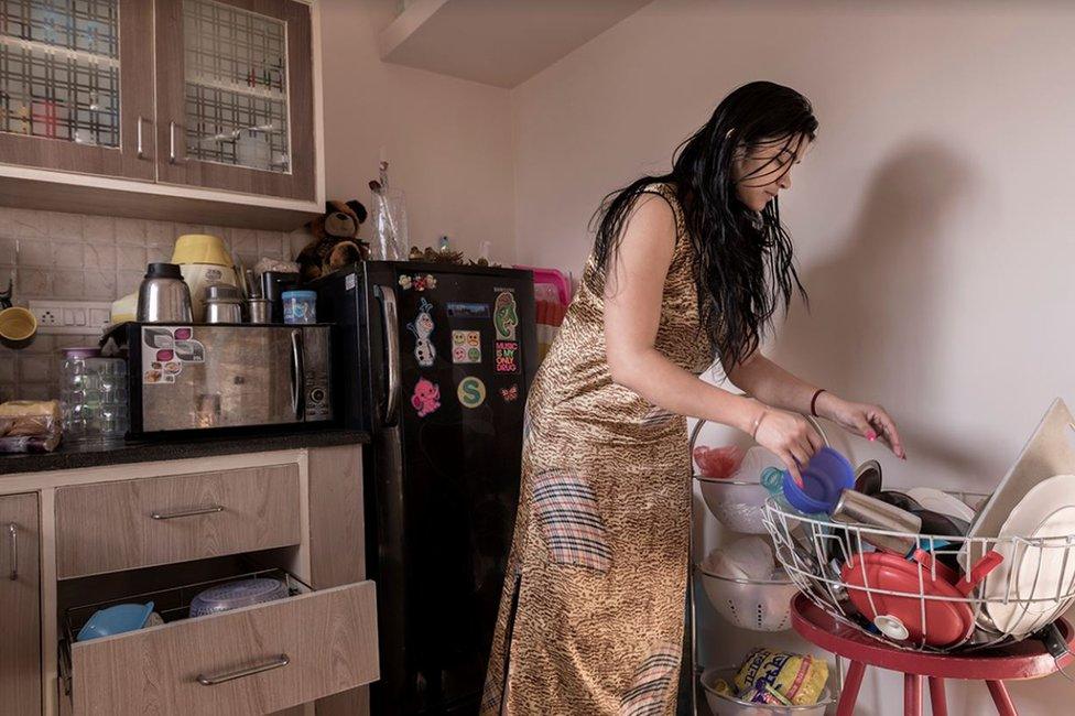 Puja Seth cleaning up at home