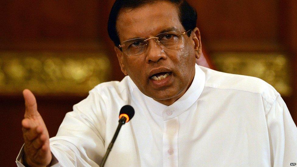 Sri Lankan President Maithripala Sirisena addresses a news conference in Colombo on 14 July 2015