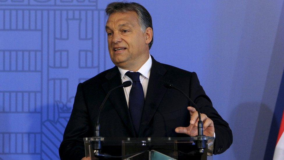 Hungarian Prime Minister Viktor Orban delivers a speech in Budapest (7 Sept)